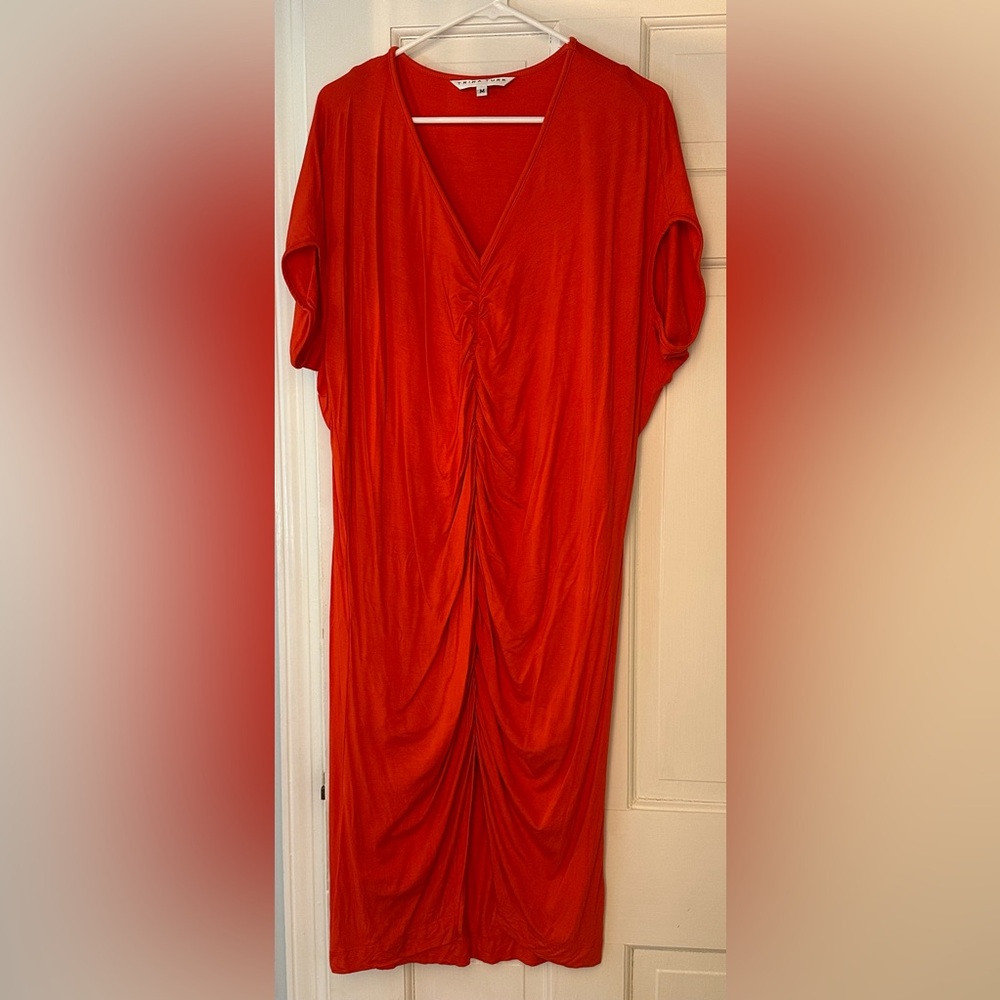 Trina Turk V-Neck Ruched Midi Dress EUC